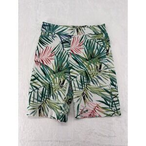 Jessica Riley Shorts Womens M Shorts White Green Pink Tropical Palm Leaf Print